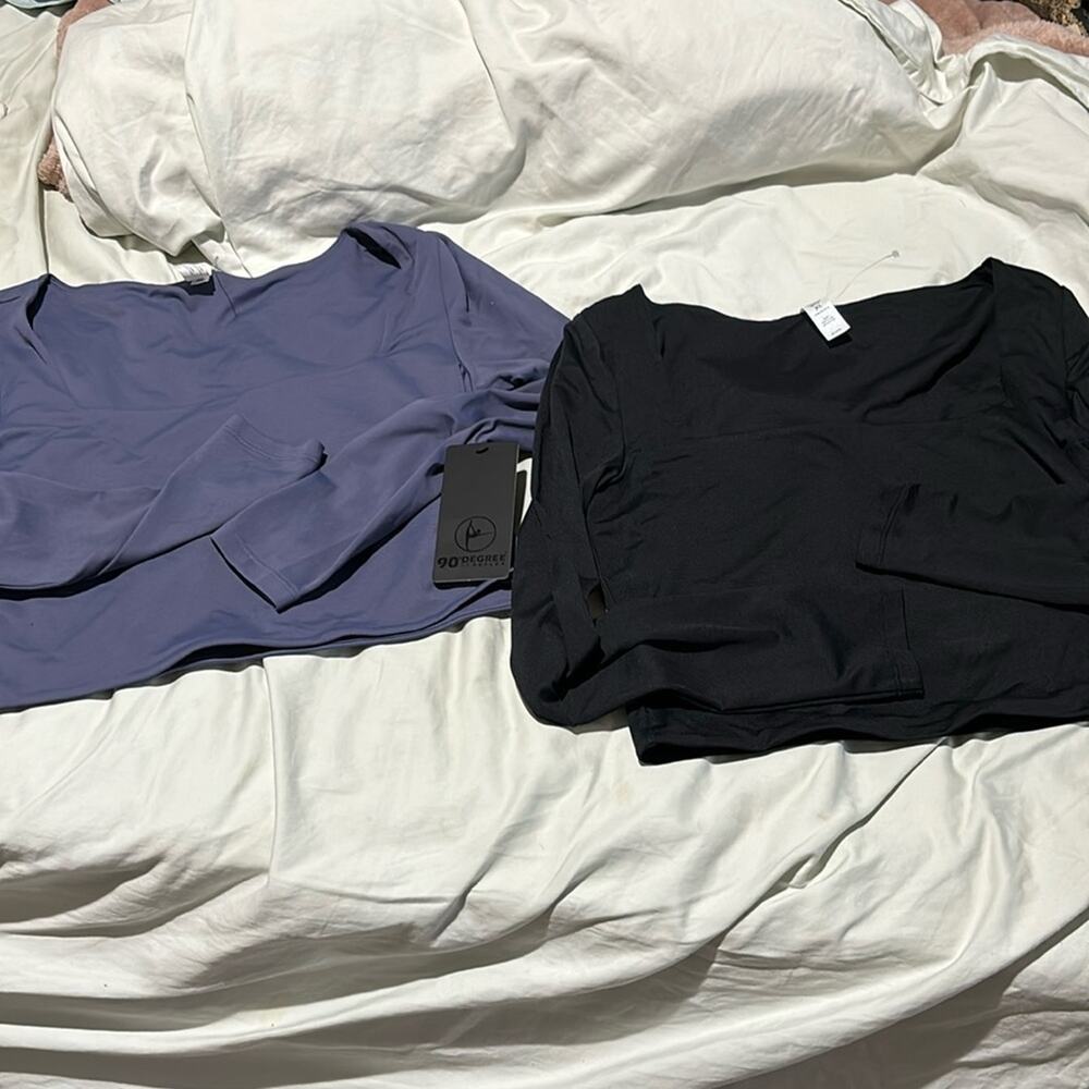 90 degree xl long sleeve crop top square boat neckline 1 blue 1 black set NWT